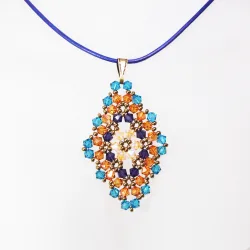 Pendant 45cm - Talia Rhombus M-Purple Leather - Pendant 45cm - Laiton bronze
